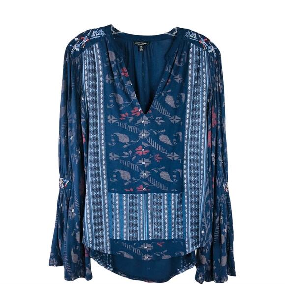 Lucky Brand Tops - Lucky Brand blue red boho floral embroidered southwest bell sleeve top small